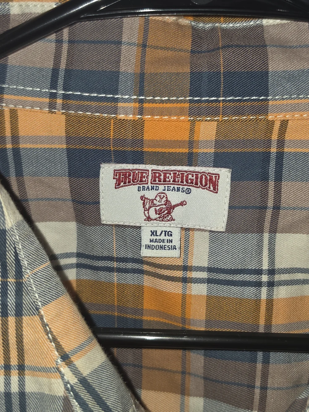 True Religion Men's Orange Plaid Long Sleeve Utility Button Down Shirt Size XL